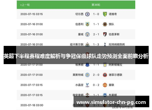英超下半程赛程难度解析与争冠保级球队走势预测全面前瞻分析 英超下半程赛程难度解析与争冠保级球队走势预测全面前瞻分析