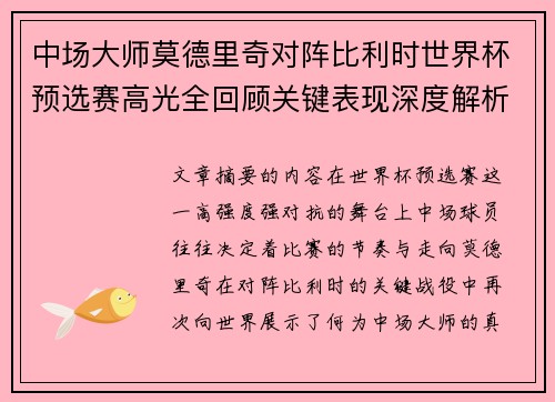 中场大师莫德里奇对阵比利时世界杯预选赛高光全回顾关键表现深度解析